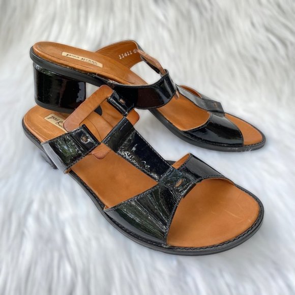 Paul Green Munchen 6 1/2‎ (fit US 8, 38) slip on heel sandals black patent - Picture 2 of 10